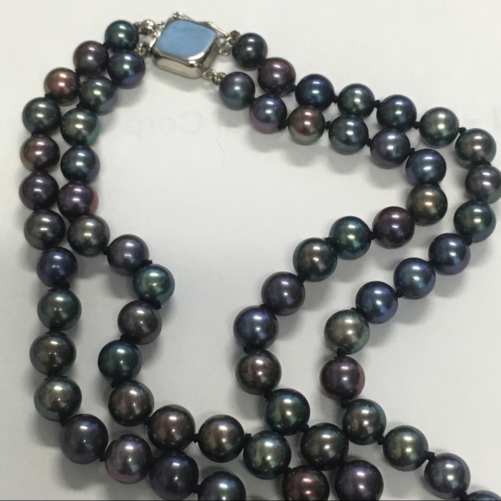AAA Black Freshwater Pearl Double Strand Necklace - Picture 3 of 11